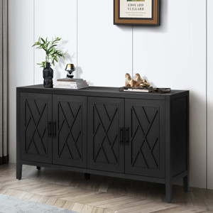 Modern Farmhouse Accent Cabinet 60 Inches 4 Doors Wood Sideboard Buffet Console <b>Table</b> with <b>Adjustable</b> Shelf - Product Image 3