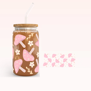 Blooming Bow Bliss - Envoltura Personalizada para Vasos de Vidrio de 16 oz, Diseño de Ramo Floral Rosa con Cinta, para Impresión Digital UV DTF - Product Image 4