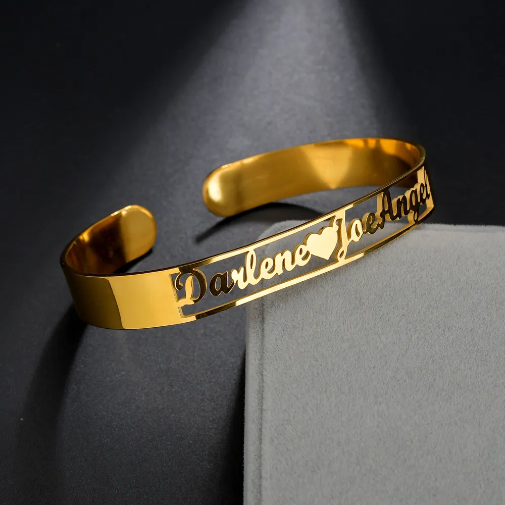 Gold Stainless Steel Customized Letter Name Bracelet Personalized Custom Bangles Women Men Jewelry Gift