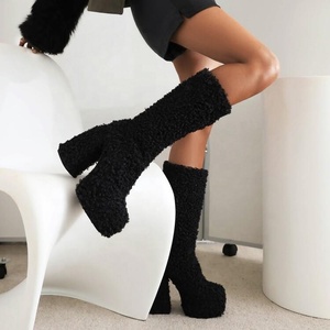 פרווה עליון מגפי נשים אופנה בלוק עקבים חורף נעלי מגפי גברת ובנות במלאי נעליים - Product Image 5