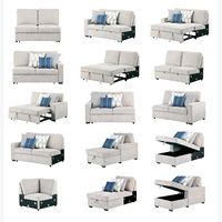 Canapé-lit sectionnel multifonctionnel moderne en forme de L avec canapé convertible et chaise longue de rangement en tissu gris, ensemble de meubles de salon