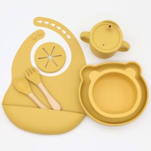 Bol à forte aspiration écologique et Non toxique, ensemble de cuillères, bavoir d'alimentation pour bébé, bol et assiette en Silicone pour bébé - Product Image 2