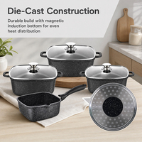 Set Panci dan Wajan Masak Anti Lengket 7 Buah dari Aluminium Die-Cast untuk Kompor Induksi dan Gas, Set Peralatan Masak Anti Lengket untuk Dapur