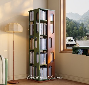 Internet Celebrity 360° Rotating <b>Solid</b> <b>Wood</b> <b>Bookcase</b> Multi-layer Floor Storage Shelf Home Living Room Book Rack - Product Image 5