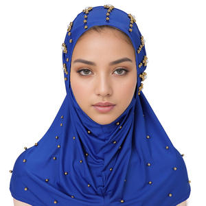 Hiyab Turbante de Poliéster Liso de 16 Colores para <span class=keywords><strong>Mujer</strong></span>, Listo para Usar, Informal, Talla Grande, Abaya Musulmana con Decoración de Perlas, Gorro Interior Instantáneo - Product Image 5