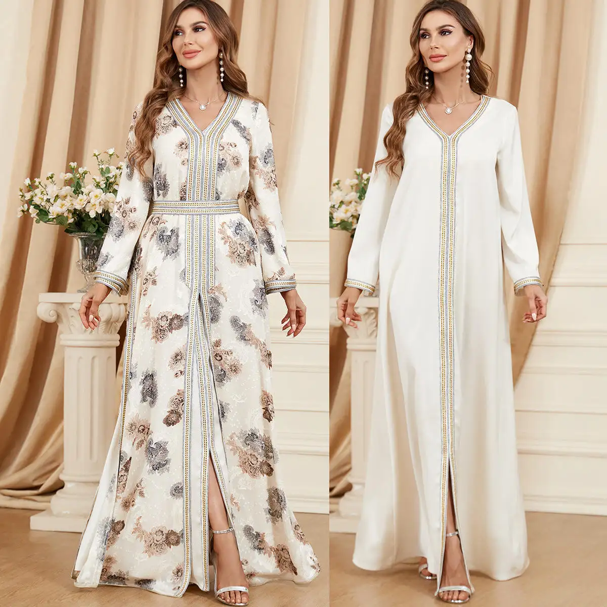 2024 chất lượng cao bán khiêm tốn Phụ Nữ Hoa Maxi Dress jalabiya abaya Bộ abaya phụ nữ hồi giáo DRESS abaya phụ nữ hồi giáo Ăn mặc