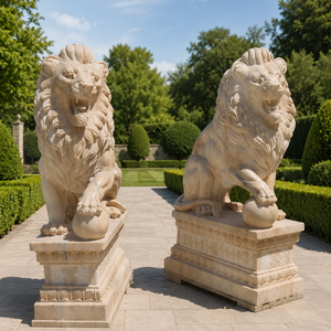 Estatua de <span class=keywords><strong>León</strong></span> de Mármol Beige para Exteriores, Escultura de Animal de Piedra Natural Grande para Jardín y Paisajismo - Product Image 6