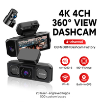 Caméra embarquée GPS 4K 4 canaux avec WiFi, vue panoramique à 360°, vision nocturne supérieure, écran IPS, enregistreur vidéo