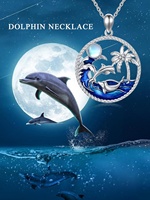 Bijoux océaniques en argent sterling 925 collier pendentif palmier océan coupe couple dauphins bijoux animaux