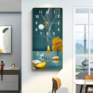 Poster mewah Modern dicetak lukisan porselen kristal senyap jam dinding bulu Jam dekorasi rumah ruang tamu