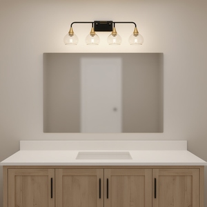 Applique murale moderne à 4 lumières, en fer noir et or, avec verre transparent, style industriel, pour salle de bain, luminaire de miroir mural - Product Image 2