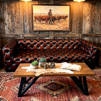 Chesterfield personnalisé-canapé antique OX sang en cuir véritable salon canapé ensemble entièrement capitonné boutons luxe canapé club hôtel hall