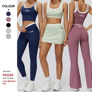 Conjunto de Yoga Personalizado de Alta Calidad con Bloques de Color para Mujer, Ropa Deportiva Acanalada de Cintura Alta para Gimnasio y Fitness - Product Image 1
