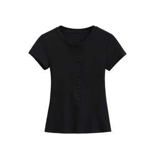 T-shirt Sexy attillata <span class=keywords><strong>con</strong></span> bottone frontale 4285 Runwaylover 2025 <span class=keywords><strong>donna</strong></span> - Product Image 4