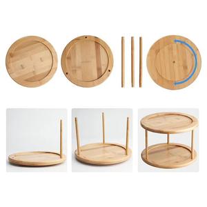 Lazy Susan simple et 2 niveaux <span class=keywords><strong>plateau</strong></span> <span class=keywords><strong>tournant</strong></span> rotatif à 360 degrés organisateur d'armoire supports de cuisine support de pot à épices en bambou - Product Image 3