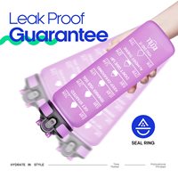 Botellas de agua deportivas portátiles grandes de 1 litro, de plástico esmerilado multicolor, con marcador de tiempo y pajita.