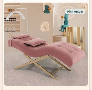 Cama de Masaje Curva para Pestañas y Cejas, Mueble de Salón de Belleza Más Vendido, Cuero Negro, Base de Metal Dorado de Lujo - Product Image 6