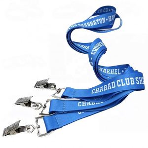 Promotional Flat Braided Plain Blue Company Id Card Holder Lanyard Polyester Bulldog <b>Clip</b> Lanyard - Product Image 2
