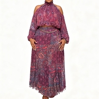Ensemble 2 pièces pour femme : Blouse décontractée à épaules dénudées et jupe midi plissée, couleur personnalisable, Sehe Fashion