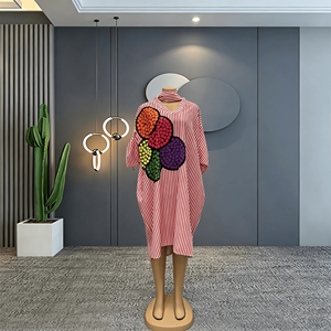 Robe Kaftan Rayée Colorée pour <span class=keywords><strong>Femme</strong></span>, Col en V, Manches Courtes, Coupe Ample, Maxi, Style Africain Bohème, Tenue Décontractée pour les Fêtes, Ramadan, Modeste - Product Image 6