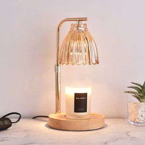 Lámpara de Mesa Moderna con Base de Madera y Pantalla Cónica de Cristal Marrón, Luz LED Cálida 2700K AC E26 Regulable para Decoración de Dormitorio - Product Image 2