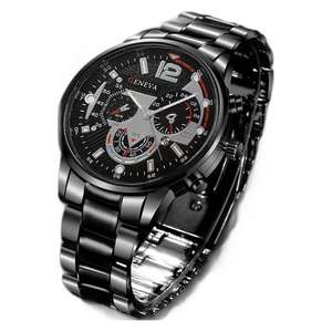 Fashion Men's Stainless Steel Band Natural Stone <strong>Geneva</strong> Casual/Sporty Business Calendar Quartz <strong>Watch</strong> Ring Cross Necklace <strong>Set</strong> - Product Image 5