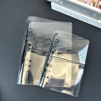 Carpeta de presupuesto de plástico transparente personal negro 6 anillos hoja suelta A5 A6 planificador Agenda cubierta Carpeta de PVC con cierre de banda elástica
