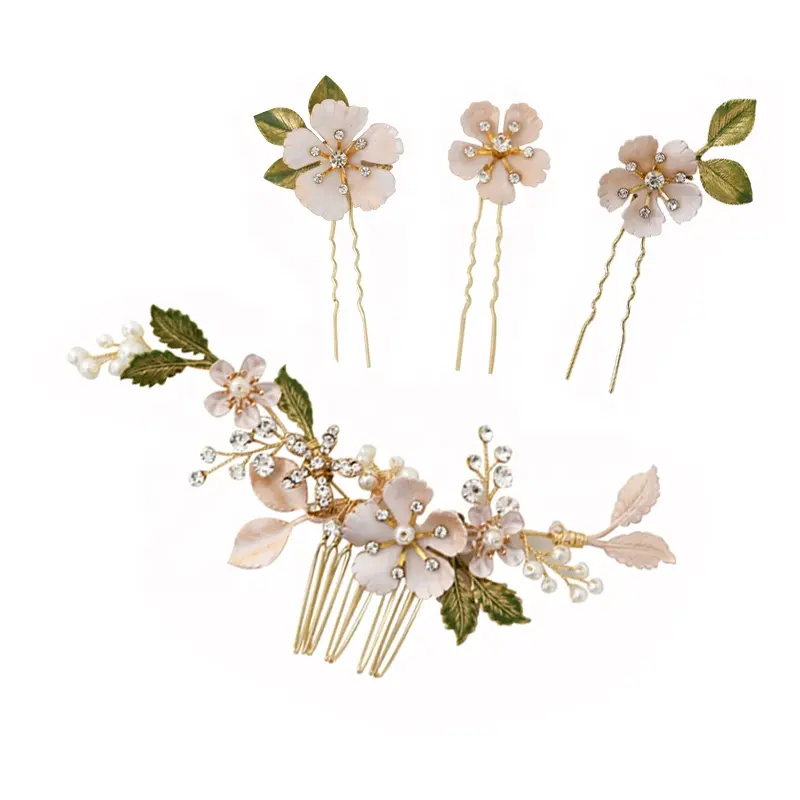 Sweet Lovely Girl Headpiece Green Leaf Flower Bridal Hair Accessories Photography Travel Wedding Hair Comb Pins