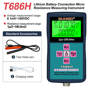 เครื่องทดสอบความต้านทานภายในสูง SUNKKO T686H พร้อมไฟฉาย LCD 0-5V สำหรับแบตเตอรี่ลิเธียมรถยนต์พลังงานใหม่ - Product Image 3
