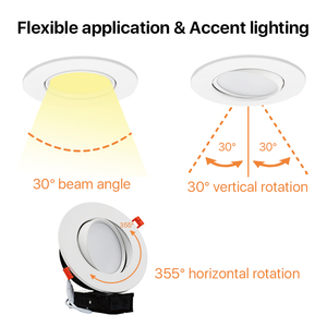 6 inch ETL Gimbal <span class=keywords><strong>Led</strong></span> Downlight CCT có thể điều chỉnh 120V lõm Trần vòng trắng TRIM có thể điều chỉnh Bảng điều chỉnh nồi ánh sáng - Product Image 5