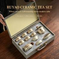 Service à thé complet en céladon doré avec accessoires de cérémonie et coffret de présentation de luxe pour cadeaux d'affaires