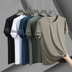 T-shirt de sport d'été pour hommes décontracté en soie glacée à séchage rapide grande taille loisirs style mince vêtements d'extérieur à manches courtes - Product Image 2