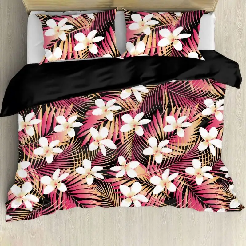 Hawaii Polynesian Tapa Bộ Lạc Hibiscus Monstera Đen/Xám Pattern Quilt Bedding Set Bedsheet Màu Sắc <span class=keywords><strong>Đồng</strong></span> <span class=keywords><strong>Bằng</strong></span> Duvet Cover Set