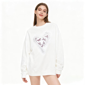 <span class=keywords><strong>Felpa</strong></span> girocollo da donna <span class=keywords><strong>con</strong></span> stampa a gradiente di cuori e farfalle <span class=keywords><strong>con</strong></span> strass, vestibilità casual e ampia - Product Image 3
