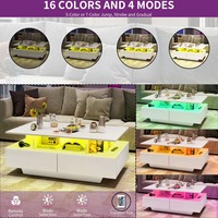 Fournisseur d'usine Table basse LED blanche à 2 couches avec 4 tiroirs Rayonnage à coins arrondis résistant aux rayures