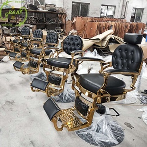 Foshan Factory Estilo antiguo Negro Oro Cuero Barbería Estilo Silla de afeitar Bomba hidráulica Base redonda Silla de peluquería - Product Image 2