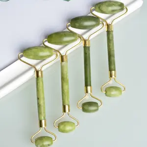 100% Natural Xiuyan Green Jade Roller And Gua Sha Tools Facial Guasha Rodillo De Jade Stone Eye Massage Roller Iron Framing