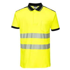 PORTWEST - T180YBRXS PW3 hi-vis short sleeve <b>yellow</b>/black <b>polo</b> <b>shirt</b> - EAN 5036108306909 HI-VIS WORKWEAR - Product Image 1