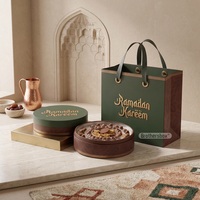 Caja de Regalo de Lujo con Dátiles Premium para Eid Mubarak, Empaque Rígido Redondo, Estilo Dubái, con Bolsas de Papel