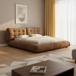 Ensemble <span class=keywords><strong>de</strong></span> meubles <span class=keywords><strong>de</strong></span> chambre à coucher modernes en gros, <span class=keywords><strong>lit</strong></span> <span class=keywords><strong>de</strong></span> luxe en velours <span class=keywords><strong>marron</strong></span> plissé avec tête <span class=keywords><strong>de</strong></span> <span class=keywords><strong>lit</strong></span> rembourrée - Product Image 2