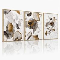 Triptyque mural abstrait en marbre encadré or, impression sur toile avec fragments de pierre et feuille d'or, décoration moderne de luxe pour salon