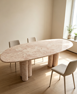 Mesa de Comedor Ovalada de Mármol para 2 Personas, Mesa de Comedor con Pedestal de Piedra Natural, Muebles de Diseño Moderno para Villa, Hotel, Apartamento - Product Image 1