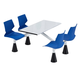 Ensemble de table à manger moderne pour cantine avec chaises bleues intégrées, design durable et élégant pour les cantines scolaires et de bureau - Product Image 1