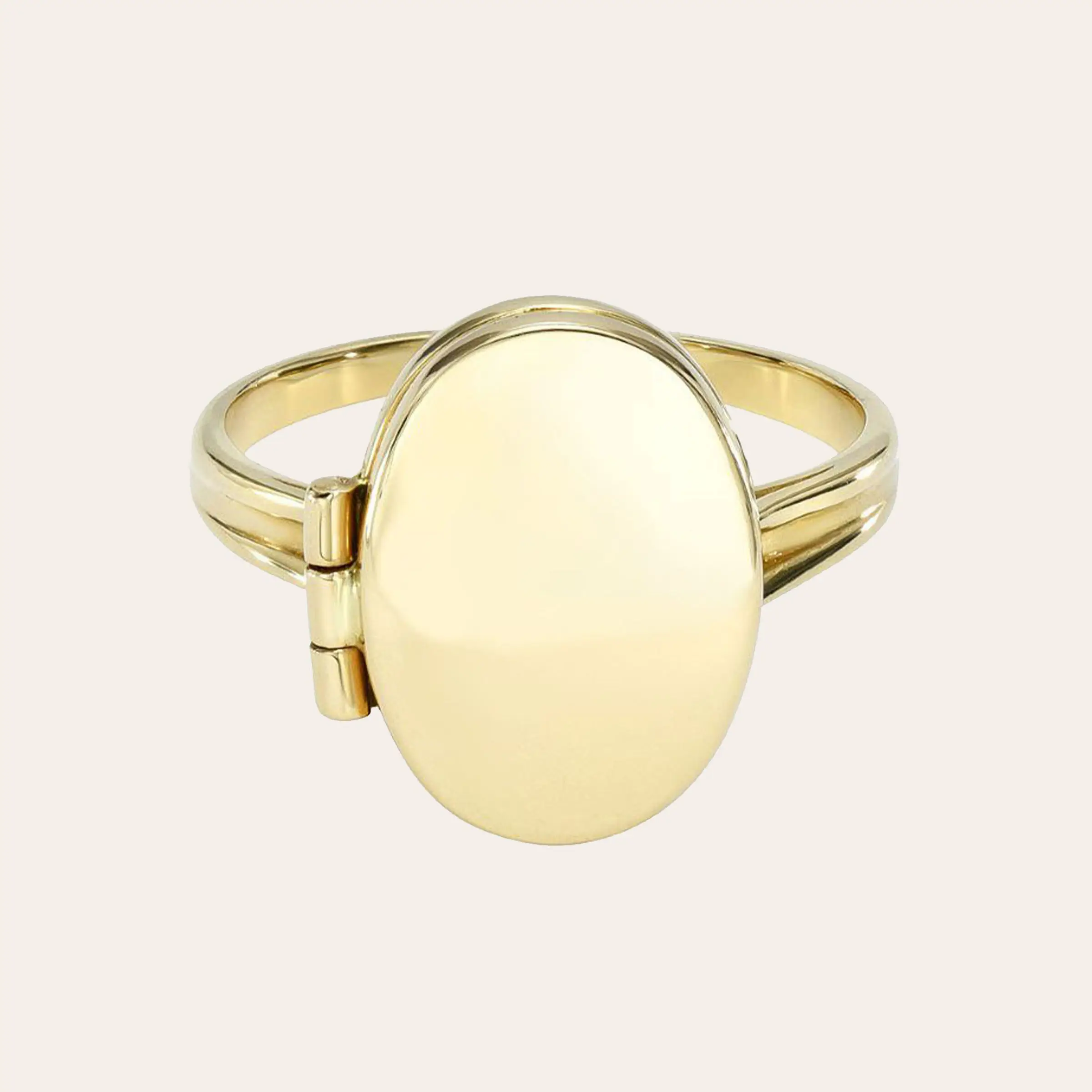 Minimalisti scher 18 Karat vergoldeter Schmuck Oval Photo Medaillon Ring