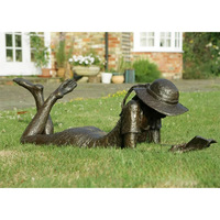 Statue de Jeune Pêcheur en Bronze Patiné Antique, Sculpture Métallique Faite à la Main par Coulée à la Cire Perdus, Garçon Pêcheur, Ornement Décoratif d'Intérieur