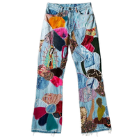 Pantalon en denim brodé avec écusson de créateur personnalisé Pantalons décontractés vintage à la mode avec blocage des couleurs
