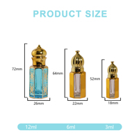 Flacon de parfum arabe hexagonal de 3 ml, 6 ml, 12 ml, en verre électroplaqué or mat avec gravure, pour huile essentielle Attar, avec applicateur à bille