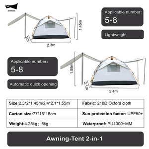 4-6 Person One Bedroom Family Size Four-Season Double Layer Camping <b>Tent</b> <b>Waterproof</b> Oxford Fabric Sun Protection Mesh Doors - Product Image 6