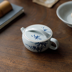 Guanlan Hand Painted Blue Bamboo Porcelain Teapot With Lid Round Shape For Kung Fu <b>Tea</b> <b>Set</b> - Product Image 4