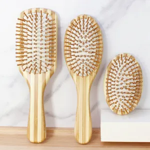 Brosse à cheveux professionnelle en bambou poils en métal palette ronde démêlant brosse à cheveux en bois peigne de Massage du cuir chevelu